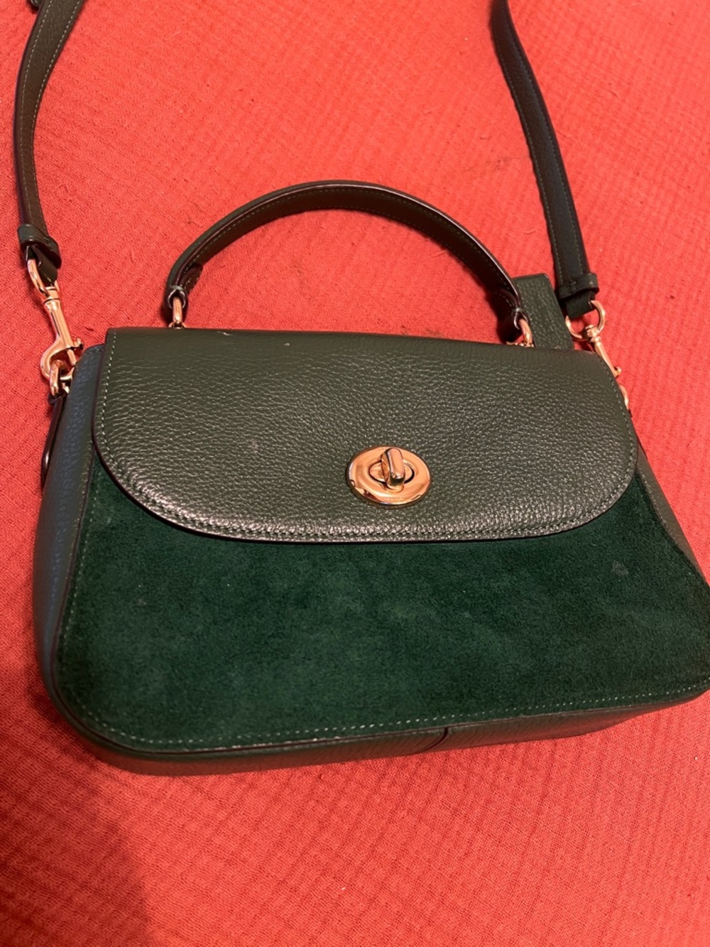 Coach Green Leather & Suede Crossbody with Gold Hardware - Picture 2 of 8